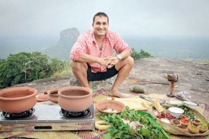 Cooking up a traditional meal atop a rock with Sigiriya in the background for the TV series  ‘My Sri Lanka’