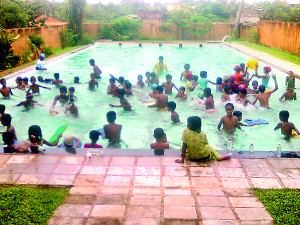 Swimmers training at the Dadella pool in Galle