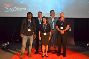 Participants – Pic from (left)– Jose Therese, Graham Hill, Chad Le Clos, Santosh Menon and  [centre] Viti Kothari - Curator, TEDxPlainesWilhems