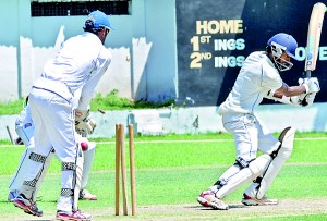 Chilaw Marians batsman Anjelo Jayasinghe bowled by SLPA bowler Shanuka Dissanayake. Pic by Ranjith Perera