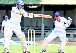 Josephian opener Dylan Fernandopulle, who made 35, cuts this one to the fence.  - Pic. Amila Gamage