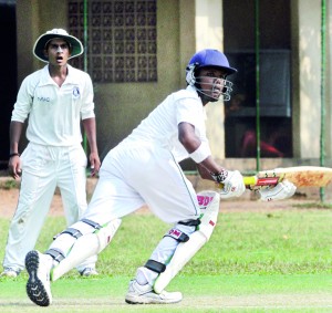 St. Benedict’s Janitha Gunathilleke in hunt for runs against St. Joseph’s at Darley Road last weekend.  - Pic by Ranjith Perera