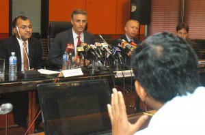 A reporter asks a question at an IMF briefing in Colombo. Pic by Nilan Maligaspe