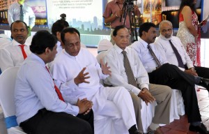 Dr. Nalaka Godahewa, Chairman Colombo Land and Development Company (CLND) in conversation with Minister Lakshman Yapa Abeywardena at the launch of the revamping of Liberty Plaza by CLND. Pic by Susantha Liyanawatte