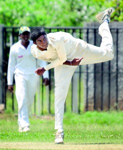St. Sebastian’s left-arm spinner Premesh Fernando who took six Wesley scalps in action. 			     - Pics by Amila Gamage