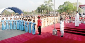 Muslim,Tamil and Sinhalese schoolchildren sing the national anthem at last year’s Independence Day celebrations