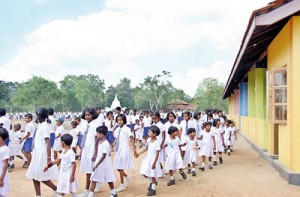 Brand new school: Children walk around the grounds