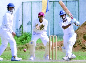 Shehan Kahandugoda who made an unbeaten 80 to save his side in action.  Pictures by Ranjith Perera