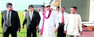 Pic shows Economic Development Minister Basil Rajapaksa at the hotel with officials including Sanjeev Gardiner, Chairman of the Galle Face Hotel Group.