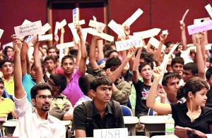 Student delegates at practice debate