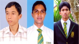 The three students who obtained the district first ranks in Science, Maths and Commerce streams at the 2012, G.C.E.(A/L) examination.