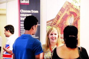 One of the 50 UK institutes present at the exhibition speaks to parents and students about the many UK study options on offer