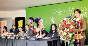 Ramani Fernando speaks at the press  conference for ‘Hair Art 2013’ held at the Galadari Hotel