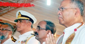 Political ripples: From L to r: Minister Douglas Devanada, Northern Naval Commander Rear Admiral S. Udawatte, Indian Consul General V. Mahalingam and Indian High Commissioner Ashok Kantha