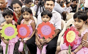 Four little girls in their party-best on February 22. Pix by M.A. Pushpa Kumara