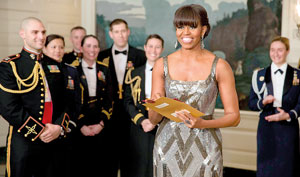 This White House photo shows US First Lady Michelle Obama announces the Best Picture Oscar to Argo live from the Diplomatic Room of the White House, February 24, 2013. AFP