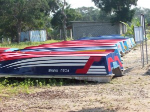 The boat manufactured at the Jayapuram Kilinochchi Boatyard lined up for distribution