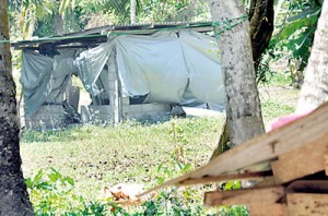 The spot where  Dineshika was brutally attacked in her home (above) and (Inset left) the shed in which the suspect had hidden and waited for an opportune moment. Pix by Susantha Liyanawatte