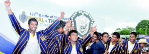 Jubilant Royal cricketers with the prestigious D.S. Senanayake Memorial Shield