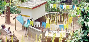 This tiny building serves as a temple for the village