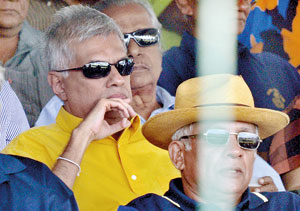 Opposition leader Ranil Wickremesinghe at the match yesterday