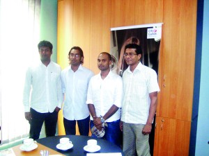 From left - Yohan Rajapakshe (Hit Factory), & the students who completed the course successfully, Nishan Daniel & Lahiru Epasinghe with Ranga Dasanayake Managing Director -Hit Factory - Copy