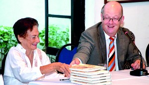 At the book launch: Deloraine Brohier (left) with chief guest Dutch ambassador Louis W.M. Piet. Pic by Indika Handuwela