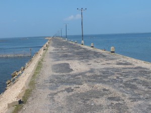 Vast water mass  on either side of approach roads to islands in Jaffna