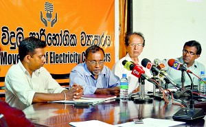 A news conference denouncing the proposed hikes held by the Movement for Electricty Consumers. Pix by Hasitha Kulasekera