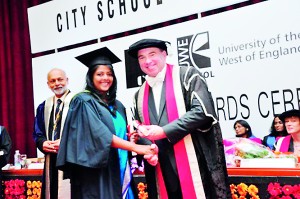 Part II Student receiving the award from The Vice Chancellor of the University of the West of England