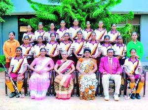 Seated from left to right: Kavishka Virajini (Vice captain) Mrs. Anjana Abeyrathne (Teacher-In-Charge) Mrs. E Goonewardena (Principal), Miss Sriyani Perera (Vice Principal) A.N. Perera (Coach) Chammi Wasana (Captain) 2nd row from left to right: Nipuni Wathsala, Kushani Charthurya, Malindi Maleesha, Sayani Pramodya, Isuruni Nisansala , Dilini Subhadhini , Ashika Rajudeen, Samadhi Mandira, Chamodhi Sandeepani, Raweesha Yajini. 3rd row from left to right: Ayathma Thamaradini, Dulani Sandeepa, Chothumini Lakna, Sandunika Chathurangi, Nimmi Rashmila, Shasini Dias, Parindya Vihari , Erandi Heshani.