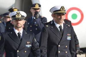 Italian marines Massimiliano Latorre (right) and Salvatore Girone arriving at Ciampino airport near Rome in December 2012. AFP