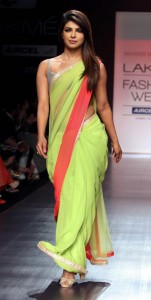 Indian actress Priyanka Chopra showcases a creation by designer Manish Malhotra during a fashion show in Mumbai on Friday. AFP