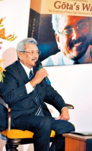 Defence Secretary answering questions from the audience at the Serendib Coast Festival in Galle on Monday. Pix by Susantha Liyanawatte