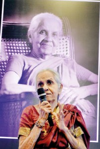 Short and sweet event but full of substance: Iranganie Serasinghe speaks at the book launch. Pic by Hasitha Kulasekera