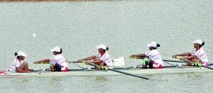 The Ladies’ College Under 18 team rows to victory in the coxed four event. Pic by Ranjith Perera