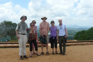 John (left), George (centre) and Janet (second from right) with  their spouses on top of Sigiriya rock