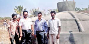 Sri Lankan technician Shantha Kumar who supervised the construction of the waste-water treatment plant,  eco-engineer Athula Jayamanne, DC mill owner Arun Kumar and Indian supervisor Yatish at the site