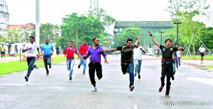 The participants in action at Independent Square