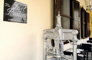 Remnants of a bygone era:  A press, painted silver stands on the verandah and the prefect’s room
