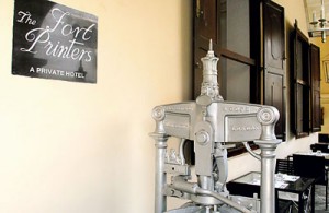 Remnants of a bygone era:  A press, painted silver stands on the verandah and the prefect’s room