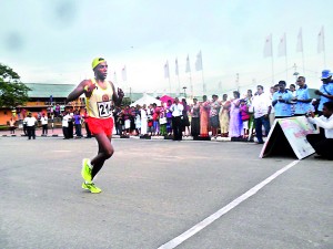 Aasela Bandara winning the half marathon for men