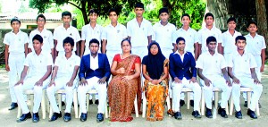 Seated (From left): M. Fazil Niyasdeen, W. Ishanka Rochana Perera, Mohamed Umaid (Captain), S. Wijesekara (Prefect of Games), P.D. Bimla Vidwanthi (Principal), Mohamed Fazil (Vice Captain), M. Imzan Imthiaz, M.N.M. Nazeer. Standing (From left): K.G. Shanuka Darshana, M. Bahudeen Riyas, W.N.I Milindu Pradeep, L. Lakshitha Senavirathna, M. Muizz, A. Diyan Perera, H.D. Nuwan Jayamalith, H.L.G. Nilupul Kanchana, W.M. Nirochana Perera, M. Sadish Kumara, M. Sajith Jamil.