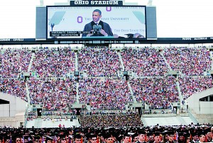 President Obama addressing Ohio State graduates on Sunday. “You’ve been tested and you’ve been tempered,” he told them.