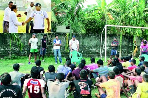 The College Rugby Team during a Training Camp with Sri Lanka rugby skipper and Sub Lieutenant of Sri Lanka Navy, Yoshitha Rajapaksa and Parliamentarian Namal Rajapaksa,