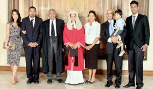 Justice Marasinghe with her family after the ceremonial sitting. Pic by Indika Handuwala