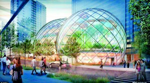 Amazon's plans for a biosphere office resembles a greenhouse or conservatory. The three intersecting domes replace an earlier plan for a six-story building. It will be full of plants and be built over five floors