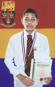 Bilal Marikar,  13 years, a student of Trinity College, Kandy won a Silver Medal at the Kandy Inter-School Islamic Day Essay Competition 2012  conducted by Girls’ High School, Kandy.