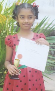 Binadi Almeida,  9 years, a student of Sujatha Vidyalaya, Nugegoda was a Prize Winner for Grade Two Spoken English at the annual prize-giving of the Institute of Western Music and Speech held at the BMICH recently.