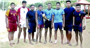 Galle District's Kadawath Sathara team bagged the men's Kabaddi Championshipship after performing outstandingly at a competition organised by the Galle District Sports Ministry. In the final, Kadawath Sathara beat Baddegama District 26-22. The team comprised IKR Kumara, LPP Sameera, GM Gunasekera, MDHP de Silva (Capt), DPA de Silva, KR Silva, KGS Chathuranga and MHK Mendis. The team is pictured above - Pic by Gamini Mahadura, Galle Corr